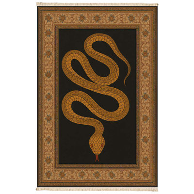 Golden Serpent Black Border Area Rug