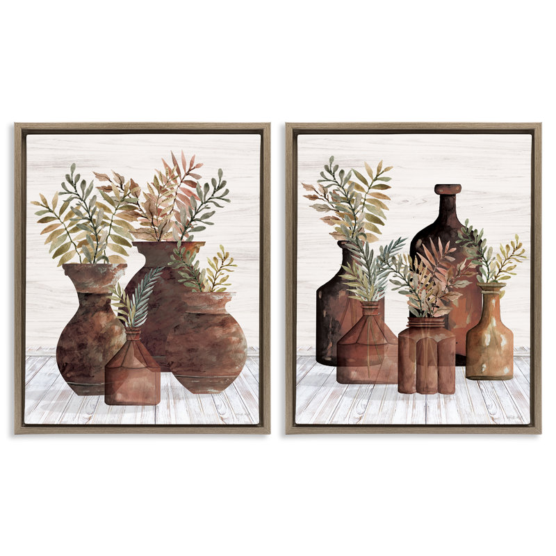 «Rustic Jars of Flowers», ensemble de 2 toiles flottantes encadrées par Cindy Jacobs, H 31 po x l 25 po