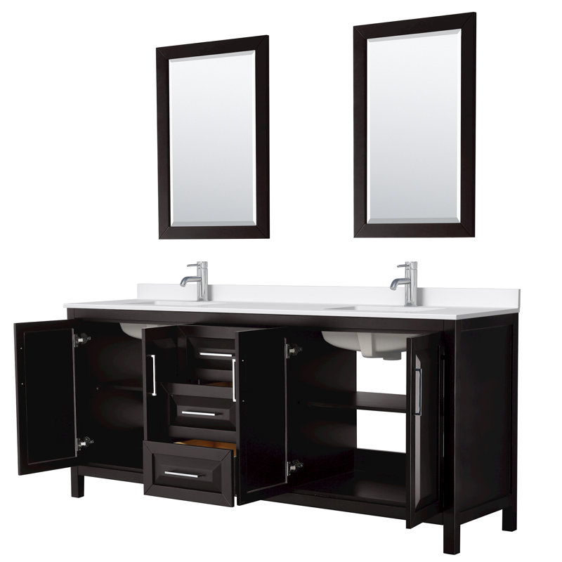 Daria 80'' W Vanity, Brown, Polished Chrome, White Quartz