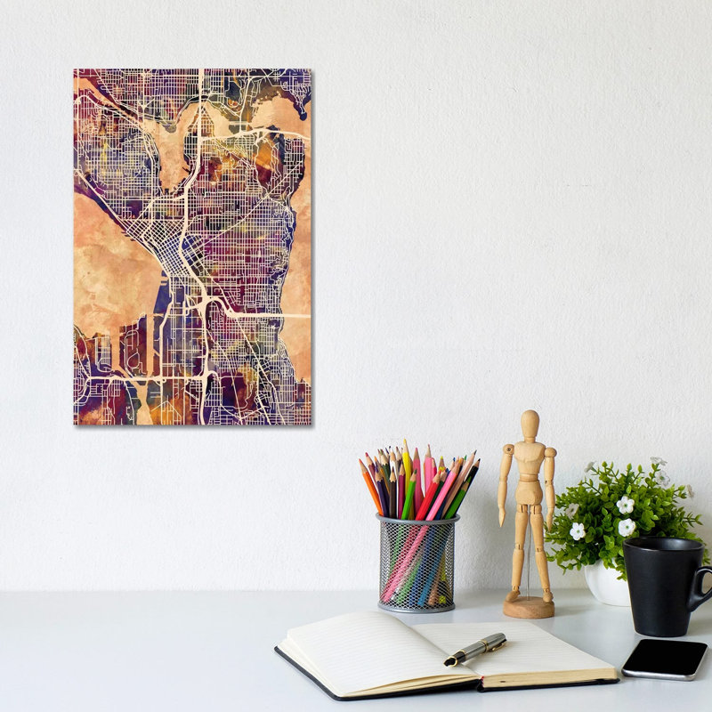 Seattle Washington Street Map II by Michael Tompsett - Wrapped Canvas Gallery-Wrapped Canvas Giclée, 20.32 cm H x 30.48 cm W