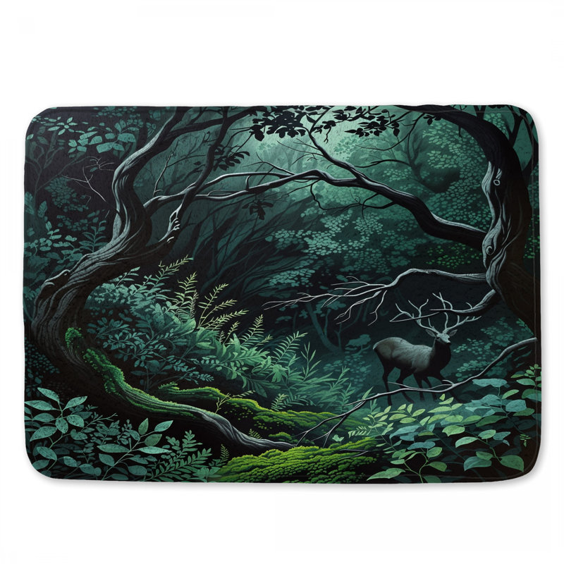 Dense Forest With Deer Bath Mat, 34in W x 21in L