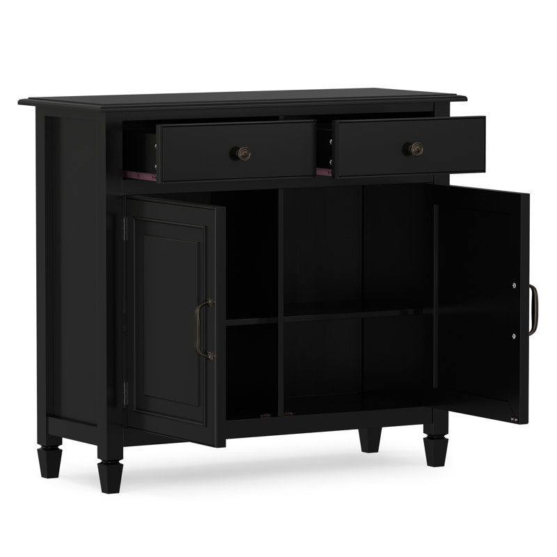 Connaught 40"W Solid Wood 2-Shelf Entryway Storage Cabinet with 2 Storage Drawers, Black