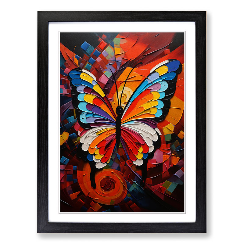 Butterfly Cubism Art - Framed Print, Black Framed, 64cm H x 46cm W x 2cm D
