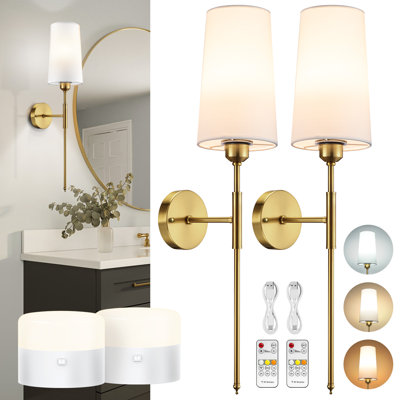 Wall Sconces Set Of 2, 13000Mah Battery Powered Rechargeable Wall Sconces With Remote, Dimmable Wireless Wall Lights 3 Color Temperature Wall Lamps For Bedroom Living Room Night Light