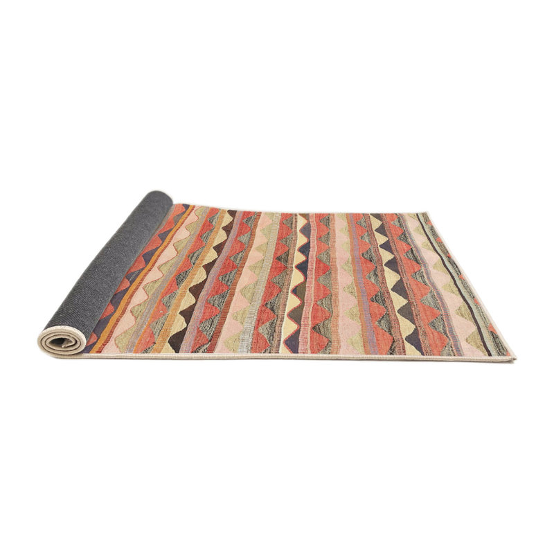 Tapis contemporain gris / rouge / vert, Rond 4 pi