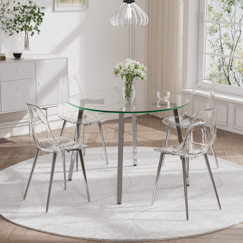 4 - Person Four Leg Dining Set, Clear, Sliver
