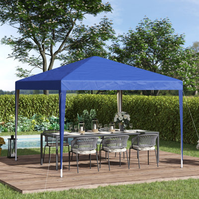 3 X 3m Garden Pop Up Gazebo, Height Adjustable Marquee Party Tent, 210d Silver Coated Oxford Canopy, Powder Coated Steel Frame, 4 Guy Ropes & 8 Ground Stakes, Portable Carry Bag, Wedding Outdoor Shelter, Blue