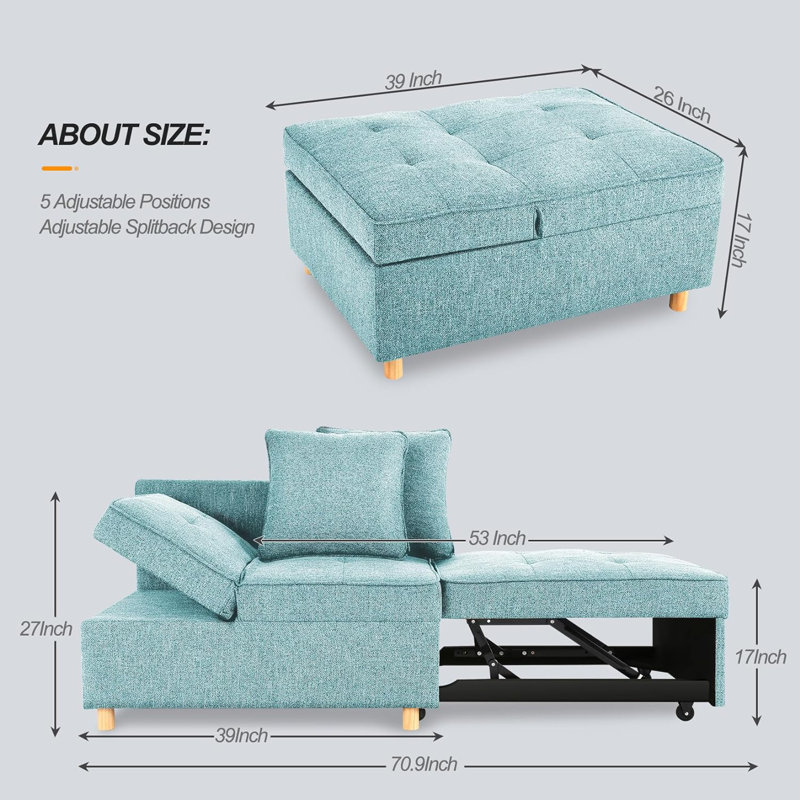 Acklen 70.8'' Upholstered Reclining Sleeper Sofa, Blue