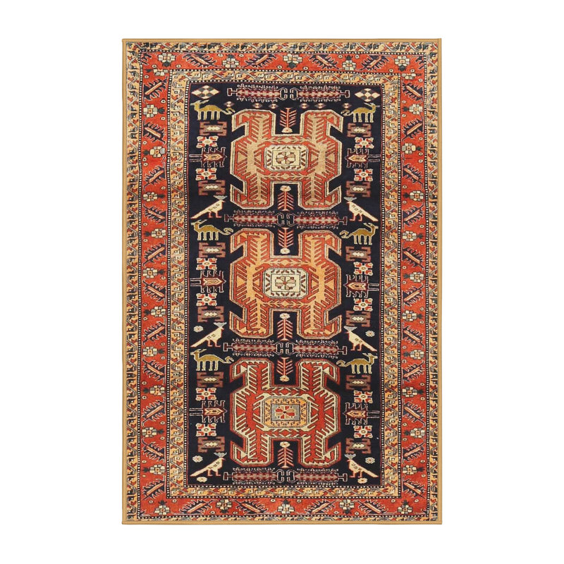 Tapis traditionnel rouge / noir, Rectangle 5 pi x 7 pi