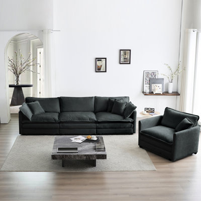 2 salons - canapé modulaire en chenille gris avec revêtement de qualité et base en tissu éponge à 4 places