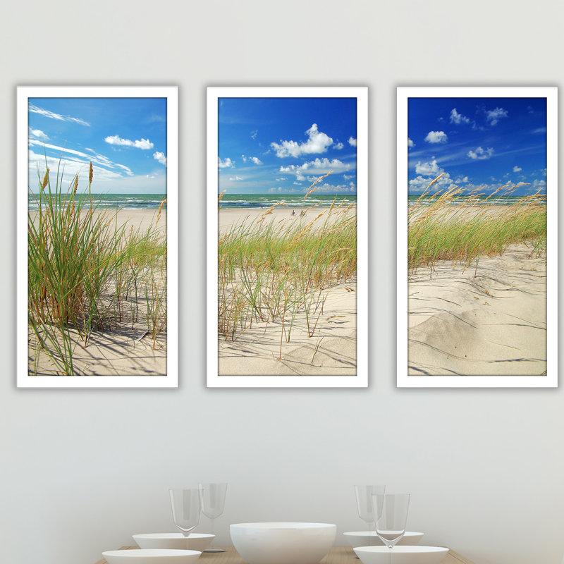 « herbe sable, plage », ensemble de 3 reproductions de photos encadrées, H 25,5 po x l 40,5 po x P 1 po