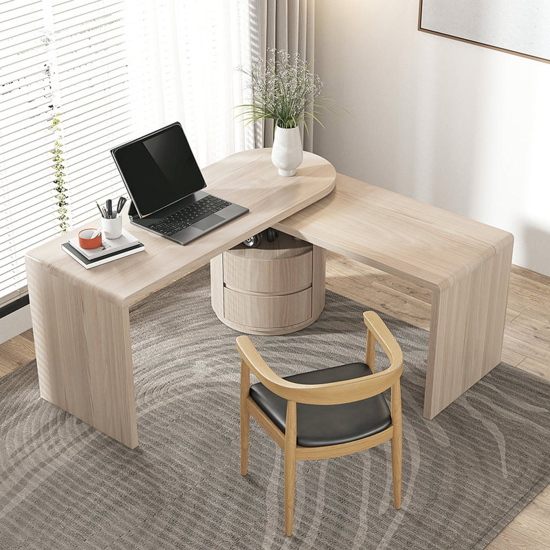 Bureau d'ordinateur pivotant de 59,8 po, bureau à domicile, bureau de direction en L rotatif avec tiroirs