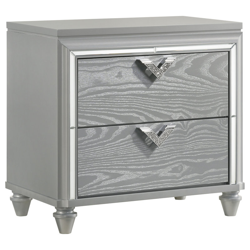Veronica 2-Drawer Nightstand Light Silver