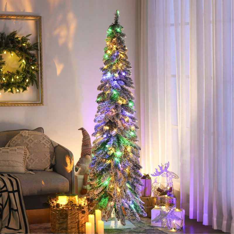 Arbre de Noël artificiel de 6 pi avec 6 40 pieds de branches floquées par la neige, 250 lumières DEL blanches ou colorées, forme de Downswept