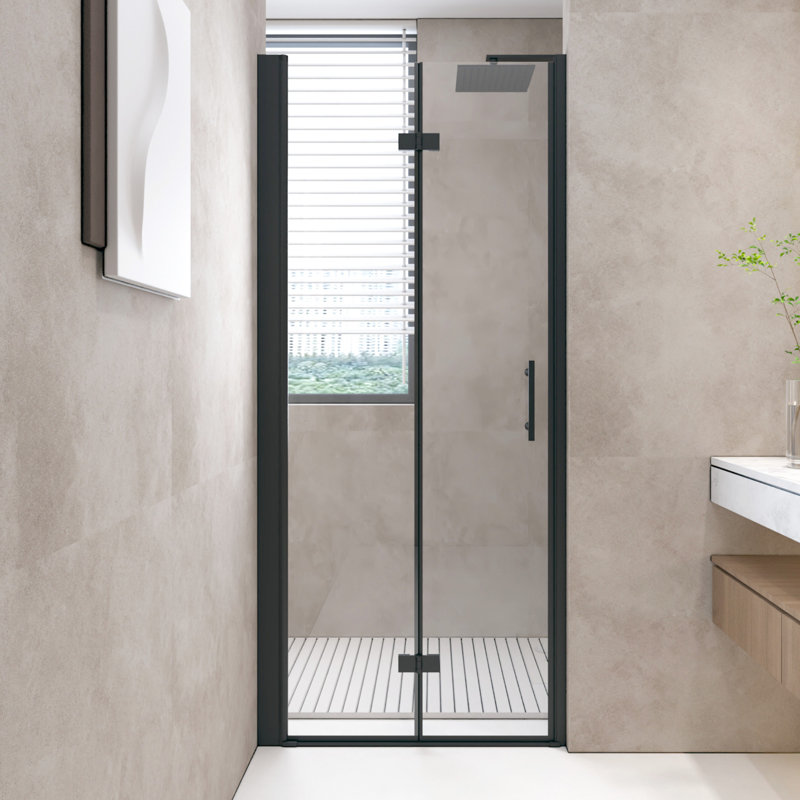Porte de douche de 72 po de hauteur, verre trempé de 6 mm de 1/4 po, cadre en aluminium noir mat, simple et tendance, facile à installer dans l'espace de la salle de bain