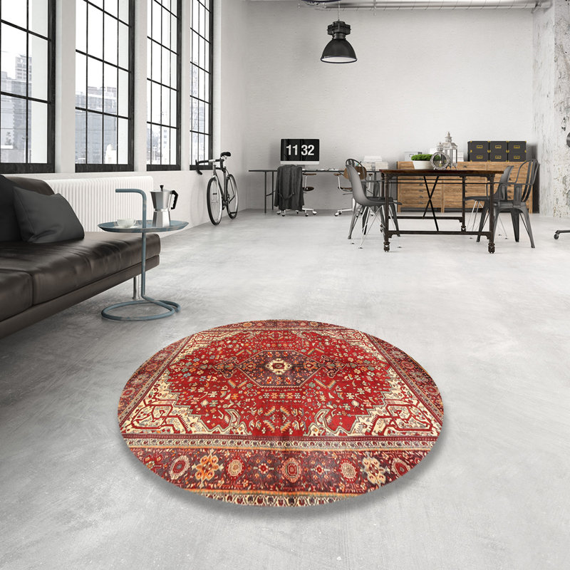 Tapis traditionnel crème / rouge Kalopsida, Rond 6 pi