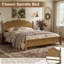 Cadre de lit en bois de style vintage américain classique avec tête de lit incurvée, conception à plateforme pour un soutien robuste, aucun sommier requis, pour les chambres traditionnelles-133401859-133401856