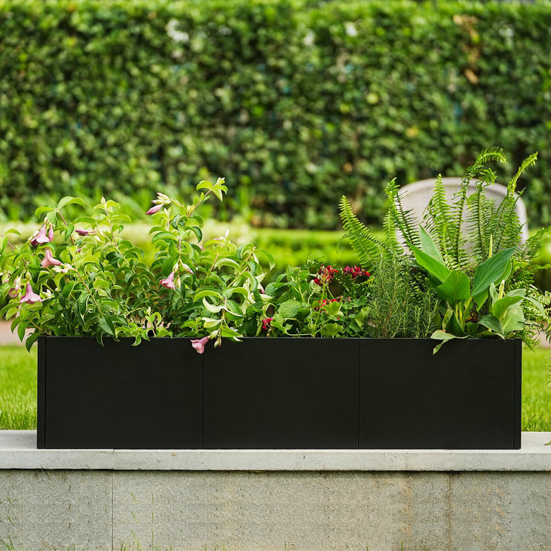 Metal Planter Box 51x18x12 in, Heavy Duty Steel Square Raised Garden Bed with Open Bottom for Patio, 12" H x 51" W x 18" D