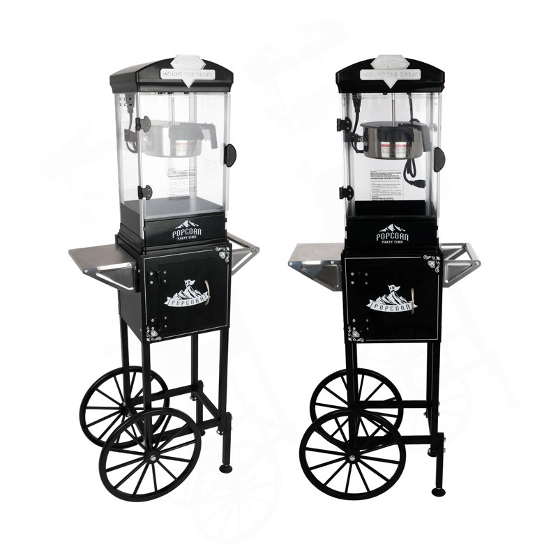 Machine à maïs soufflé avec chariot, roues et bouilloire 10 oz mesurant 3 cuillères en plastique, Noir