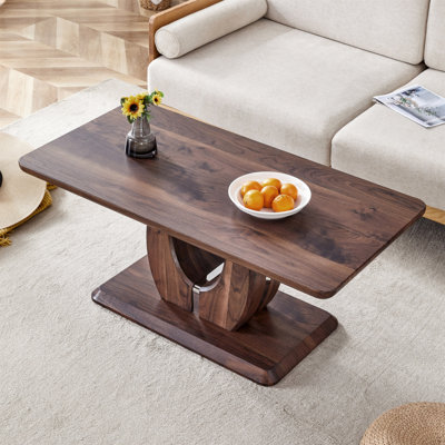 Table basse rectangulaire moderne en bois de noyer foncé à motif d'autocollants moderne. Ajoutez une atmosphère calme et confortable à votre maison. Table basse en MDF, noyer, autocollant texturé brun foncé, table d'appoint.