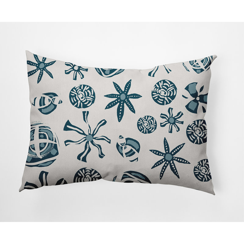 Geometric Outdoor Reversible Throw Pillow, Teal