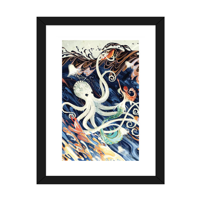 «Little Mermaid» par Sija Hong - reproduction d'art, H 24 po x l 16 po x P 1 po, Papier encadré noir, Blanc