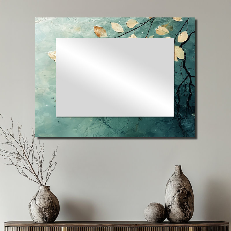 Riverbank Leaves Simplicity Scenery I - décoration murale miroir floral - imprimé sur métal, 24 po x 32 po