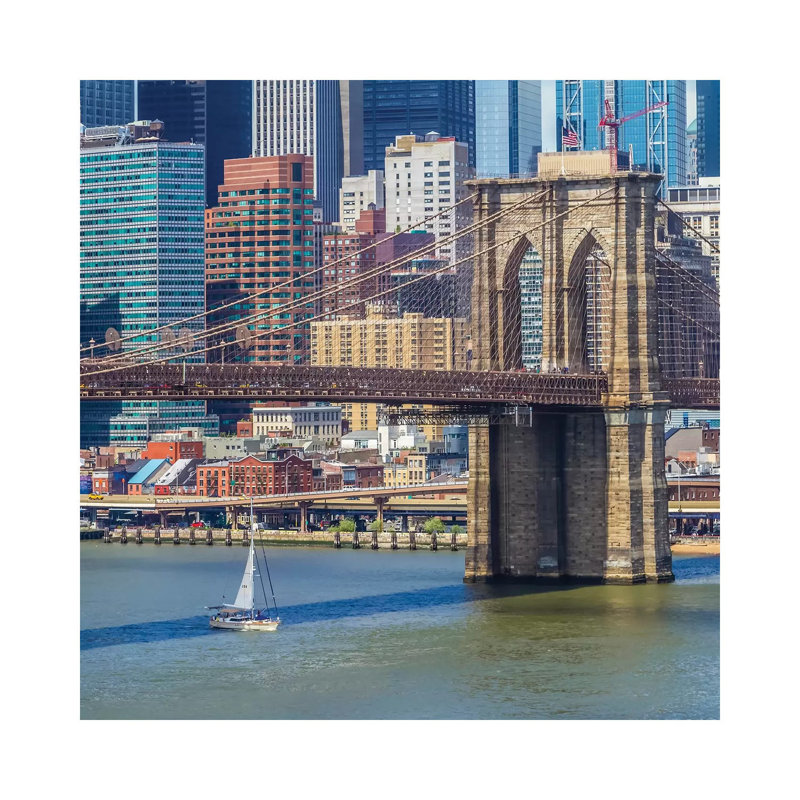 New York City Brooklyn Bridge And Manhattan Skyline by Melanie Viola - Wrapped Canvas Print