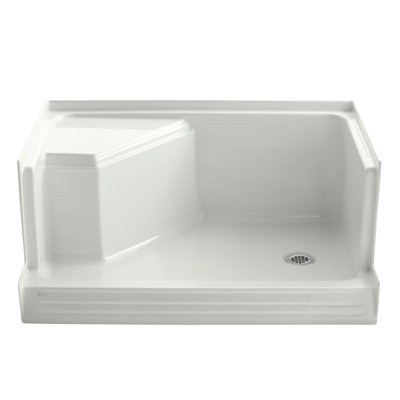 Base de douche 48 po x 36 po à simple seuil avec drain à droite et siège encastré à gauche Memoirs