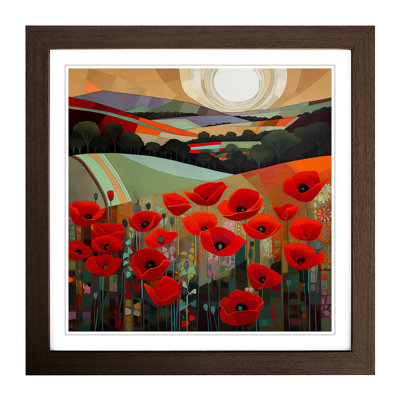 Poppy Field Deco No.3 - Single Picture Frame Print on Wood