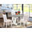 5-Piece Dinette Set Consists of a Distressed Jacobean Kitchen Table and 4 Cream Linen Fabric Padded Chairs with High Back - Wire Brushed Linen White-85692390-130066746-85692385