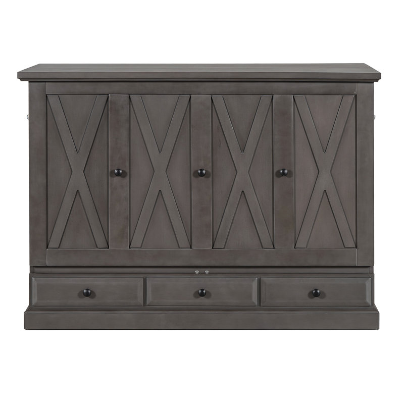 Armoire Westmere Murphy avec station de charge et tiroir de rangement, Gris, Grand lit