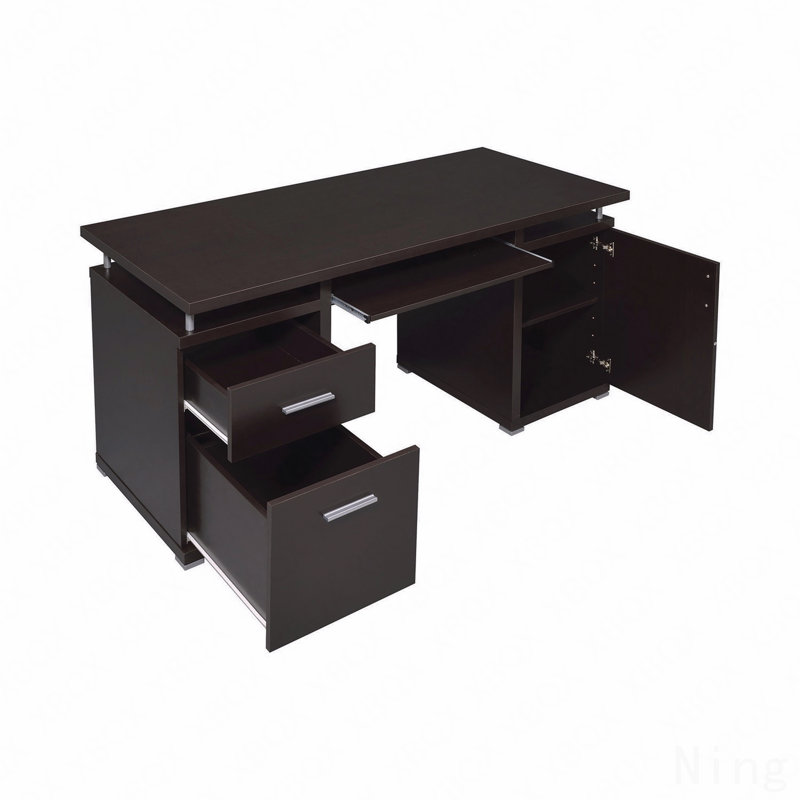 Bureau d'ordinateur avec 2 tiroirs et armoire Cappuccino