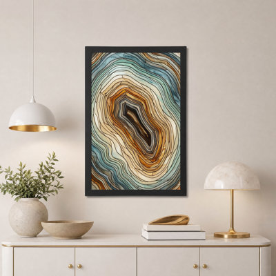 Tableau mural sur toile représentant une section transversale de géode turquoise et brune tourbillonnante