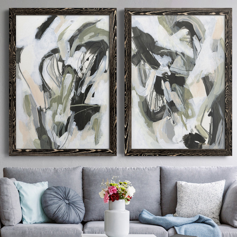 Electron Net I - ensemble de 2 peintures encadrées, Toile avec cadre noir, H 37,5 po x l 55 po x P 1,5 po