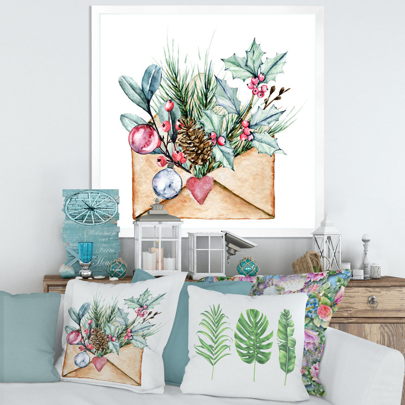 Merry Christmas Greeting Card - peinture sur toile, H 16 po x l 16 po x P 1 po, Cadre photo blanc
