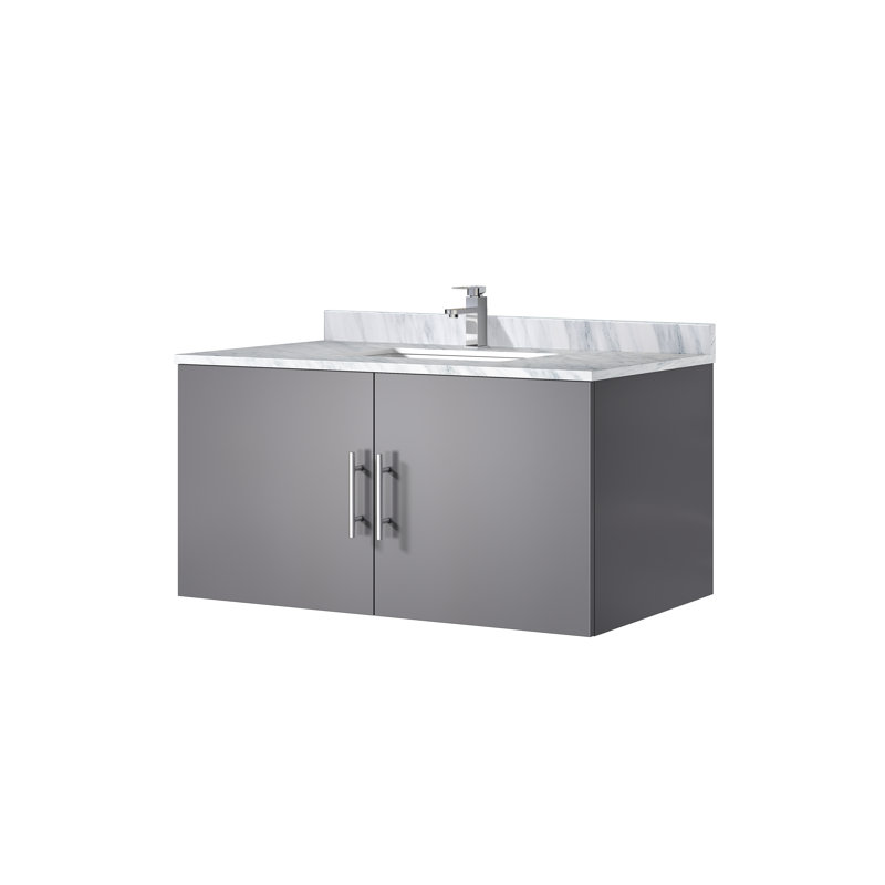 Geneva 36 in W x 22 in D Single Bath Vanity and Chrome Faucet Set, Dark Gray, White Carrara Marble