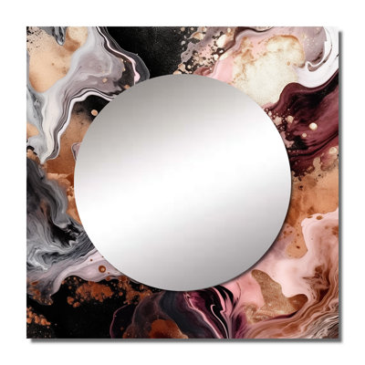 Lakhmi - Pink Black Chromatic Agate I Abstract Pink Large Square Mirror Wall Decor For Bedroom