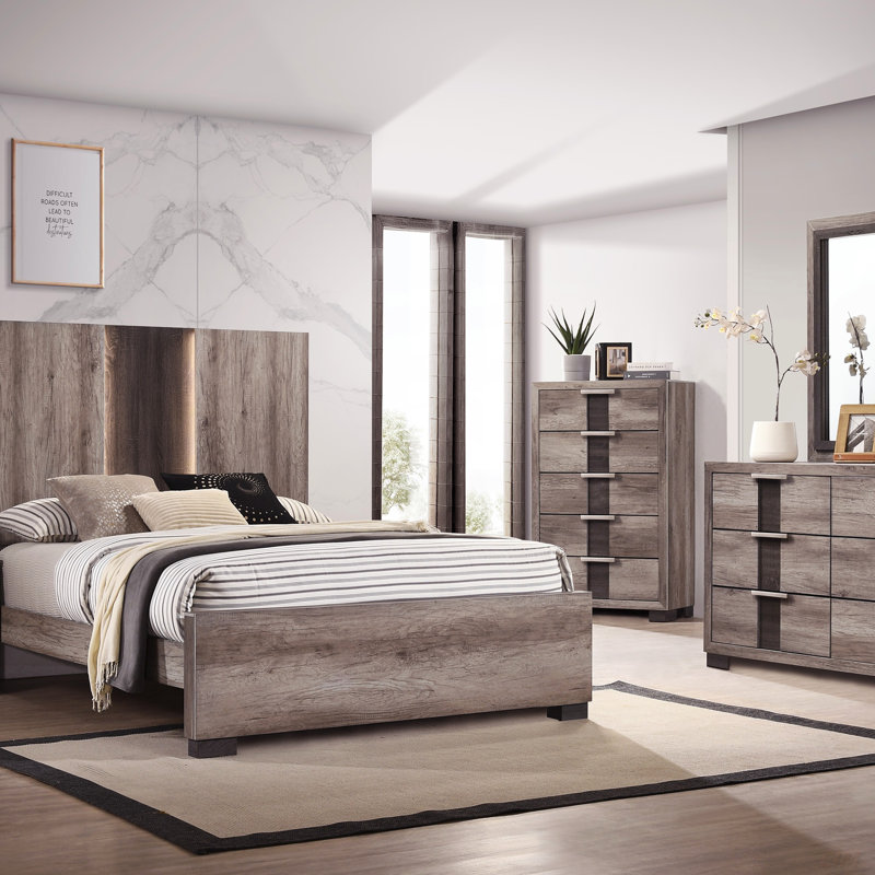 Commode contemporaine 1 pièce à six tiroirs avec boutons en métal (commode), Brun