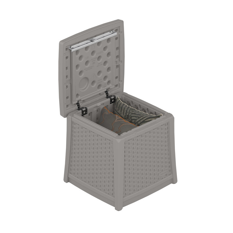 Suncast 19.31 in. W x 10.56 in. D Resin End Table with Storage for Outdoor Use, Made in the USA, Dove Gray
