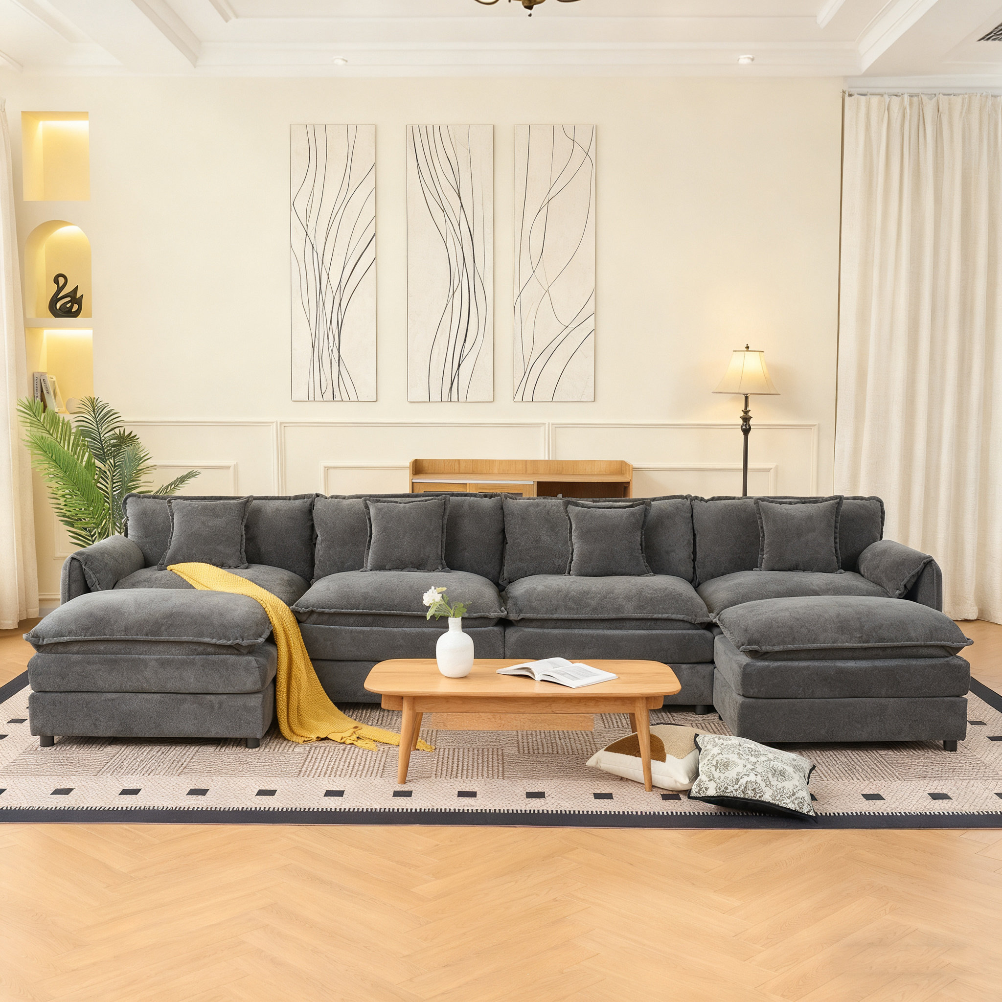 Ebern Designs Modular Sectional Sofa, Oversized Deep Seat U Shaped ...