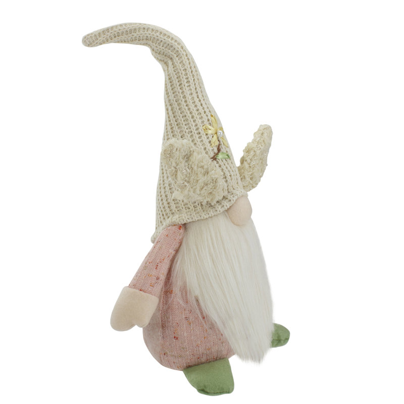 Figurine de gnome de Pâques et de lapin 15 po rose et crème assis avec oreilles de lapin