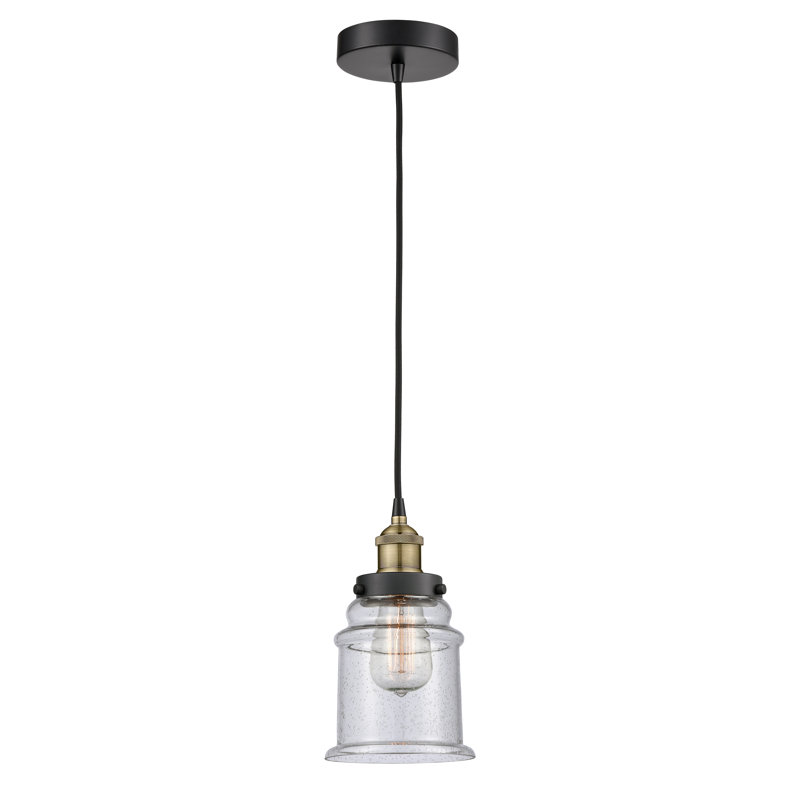 Luminaire suspendu conique à 1 lumière Cahaba, Halophane blanc mat, Laiton antique noir