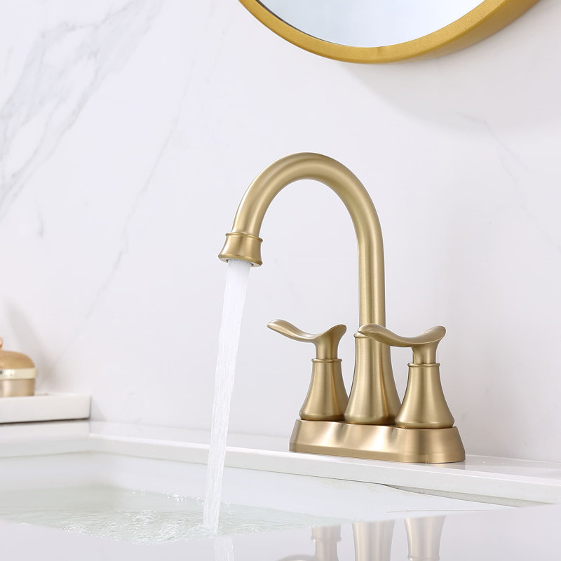 Centerset 2-handle Bathroom Faucet with Drain Assembly, Brushed Gold