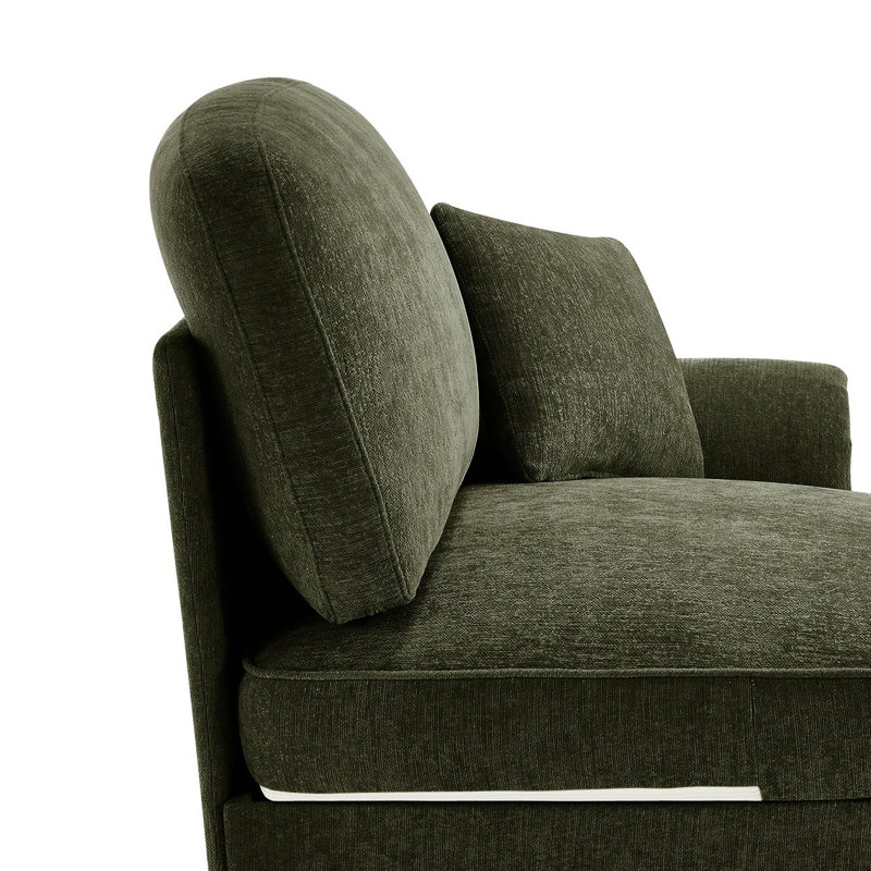Green Chenille Skirted L-Shaped Sectional Sofa With Ottoman, Green Chenille