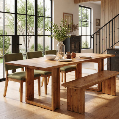 63-inch Solid Wood Dining Table, Rectangular Farmhouse Kitchen Table for Dining Room, Living Room, Rustic Brown