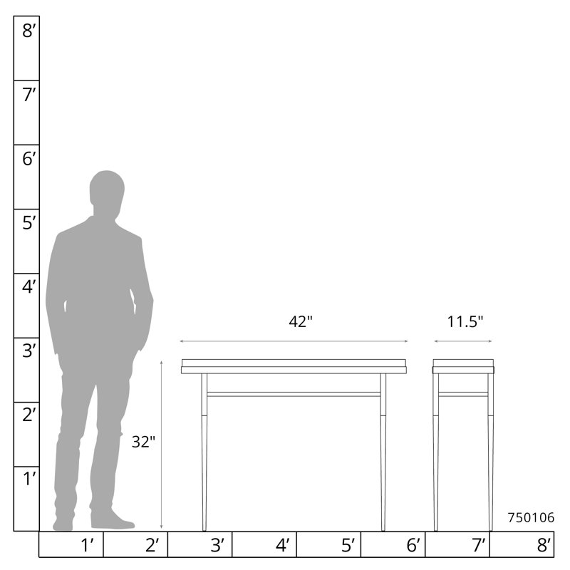 Wick Console Table, Black, 32" H x 42" W x 11.5" D, Gray