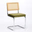 2 chaises de salle à manger de style Mid-Century moderne, recouvertes de velours olive, dossier en canne naturelle, base en acier inoxydable, siège rembourré avec une chaise en porte-à-faux flexible, olive, supportant 360 lb-547190055