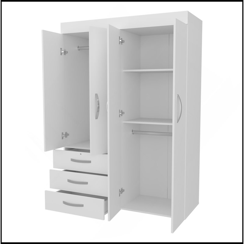 Garde-robe à 4 portes avec tiroirs et tablettes Laurens
