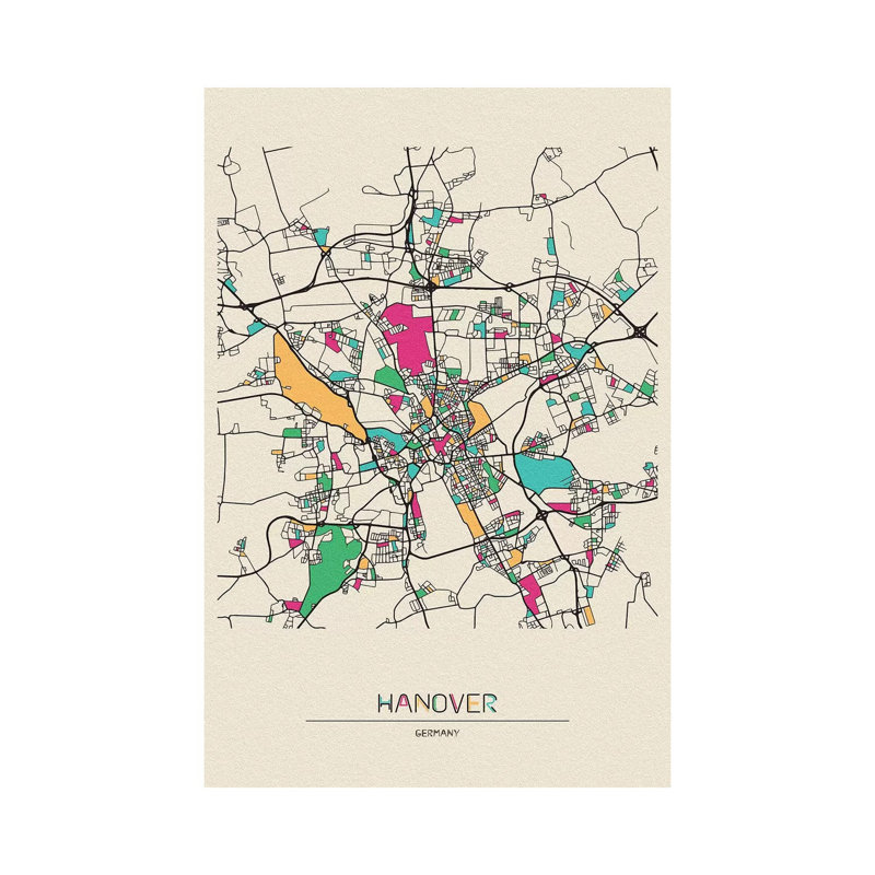 Carte de Hanovre, Allemagne par Ayse Deniz Akerman - impression sur toile tendue, H 12 po x l 8 po x P 0,75 po